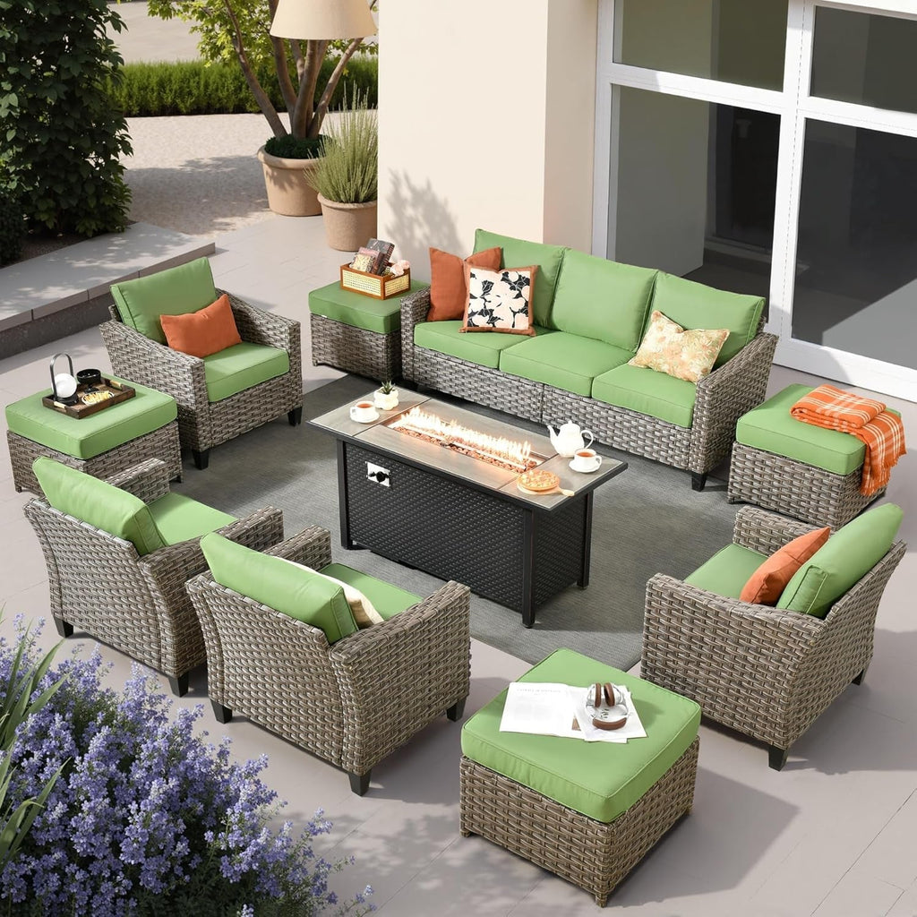 10 Piece Outdoor Patio Furniture Set with Fire Pit