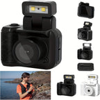 1080P HD Mini Digital Camera with LED Flash, Keychain Attachment, and 16GB Memory Card – Compact Retro Instant Camera for Travel, Holidays, and Everyday Use (White/Pink/Black), Mini Camera